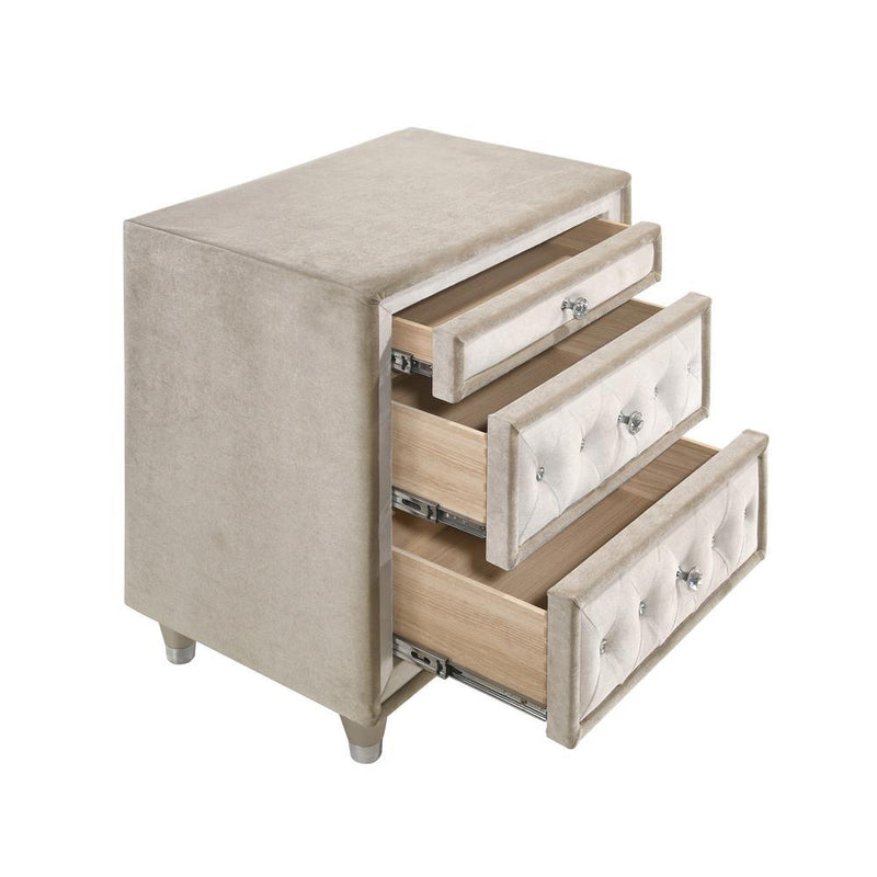 Antonella 3-drawer Upholstered Nightstand Ivory and Camel - Theo's Factory Direct Mattress & Furniture (Columbus, OH)