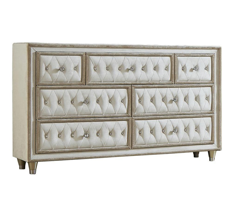 Antonella 7-drawer Upholstered Dresser Ivory and Camel - Theo's Factory Direct Mattress & Furniture (Columbus, OH)