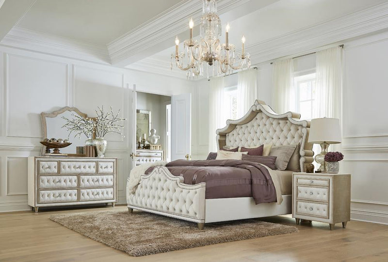 Antonella 5-drawer Upholstered Chest Ivory and Camel - Theo's Factory Direct Mattress & Furniture (Columbus, OH)