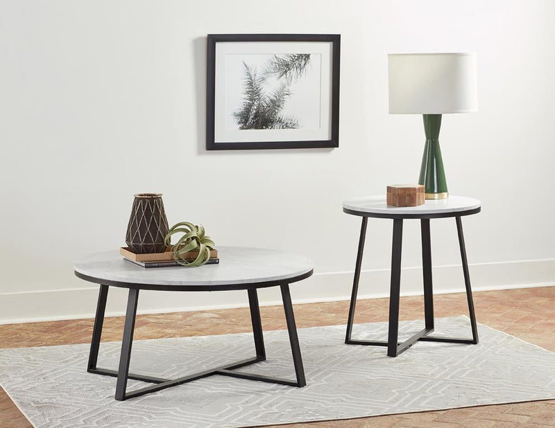 Hugo Metal Base Round End Table White and Matte Black - Theo's Factory Direct Mattress & Furniture (Columbus, OH)