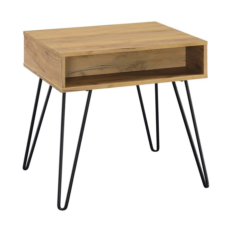 Fanning Square End Table with Open Compartment Golden Oak and Black - Theo's Factory Direct Mattress & Furniture (Columbus, OH)
