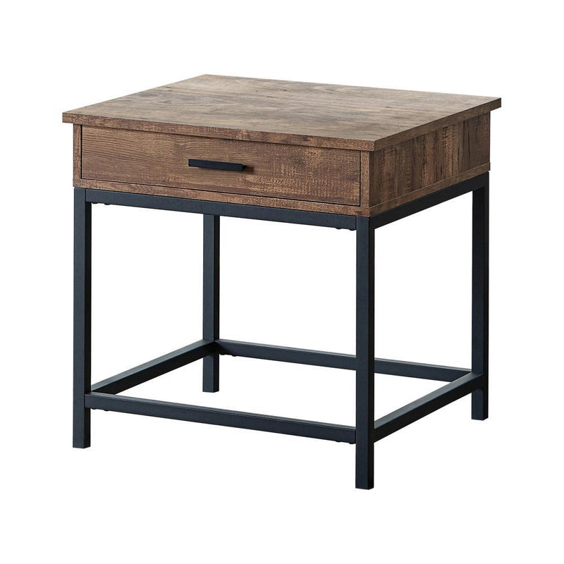 Byers Square 1-drawer End Table Brown Oak and Sandy Black - Theo's Factory Direct Mattress & Furniture (Columbus, OH)