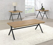 Colmar 3-piece Trestle Occasional Table Set Golden Oak and Gunmetal - Theo's Factory Direct Mattress & Furniture (Columbus, OH)