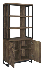 Millbrook 2-door Bookcase Rustic Oak Herringbone and Gunmetal - Theo's Factory Direct Mattress & Furniture (Columbus, OH)