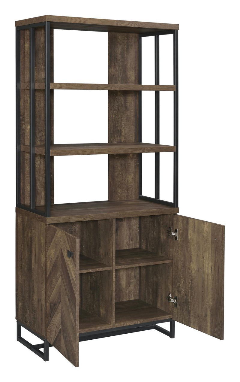 Millbrook 2-door Bookcase Rustic Oak Herringbone and Gunmetal - Theo's Factory Direct Mattress & Furniture (Columbus, OH)
