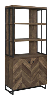 Millbrook 2-door Bookcase Rustic Oak Herringbone and Gunmetal - Theo's Factory Direct Mattress & Furniture (Columbus, OH)