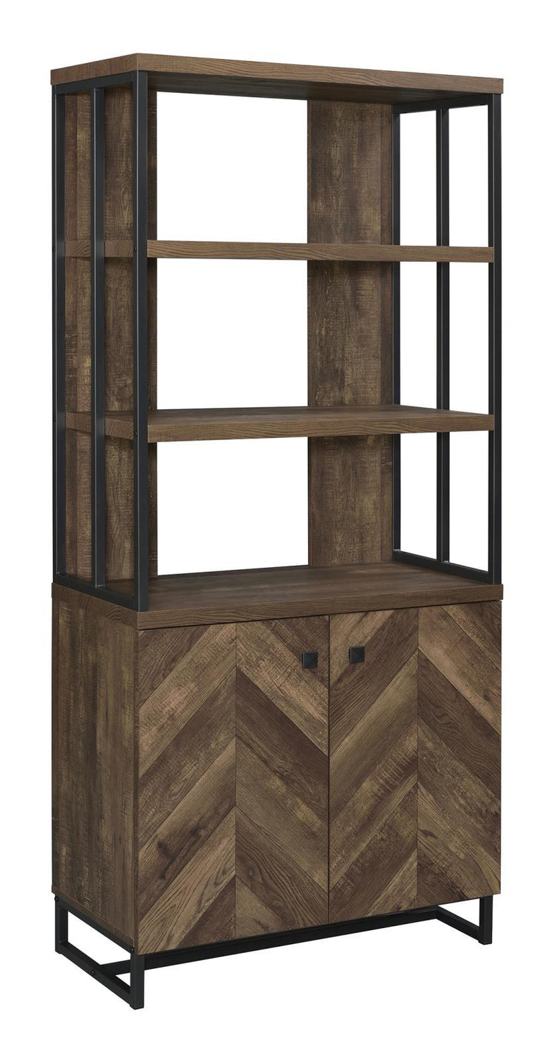Millbrook 2-door Bookcase Rustic Oak Herringbone and Gunmetal - Theo's Factory Direct Mattress & Furniture (Columbus, OH)