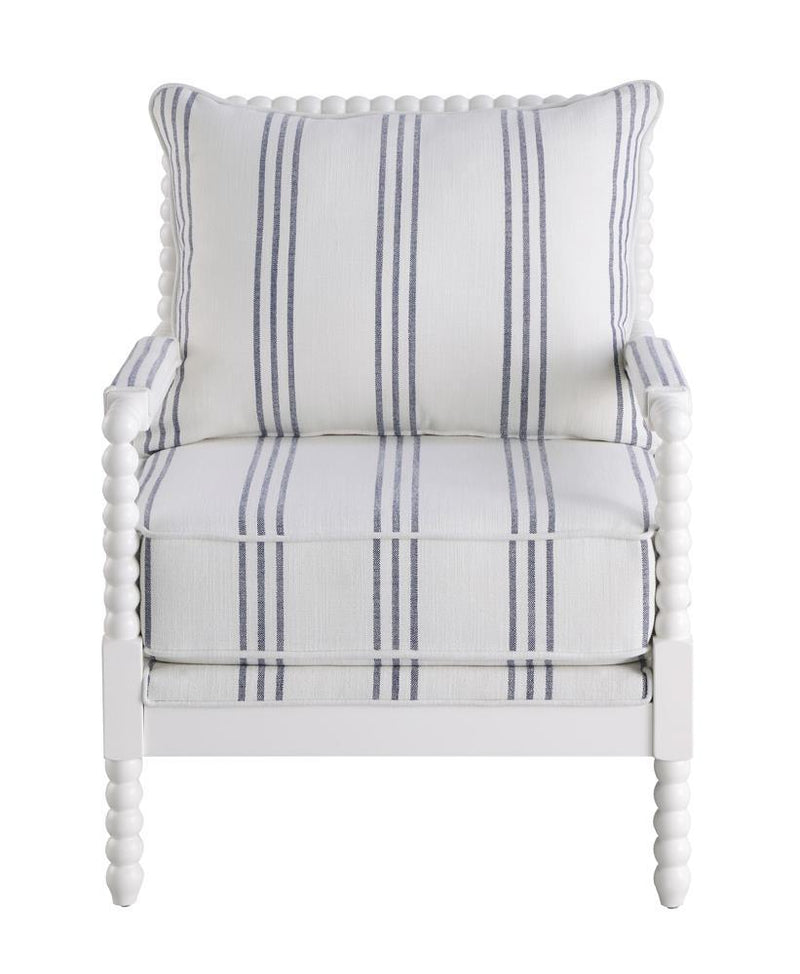 Blanchett Upholstered Accent Chair with Spindle Accent White and Navy - Theo's Factory Direct Mattress & Furniture (Columbus, OH)