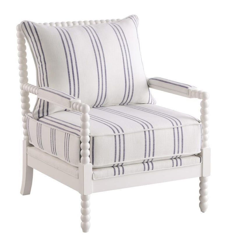 Blanchett Upholstered Accent Chair with Spindle Accent White and Navy - Theo's Factory Direct Mattress & Furniture (Columbus, OH)