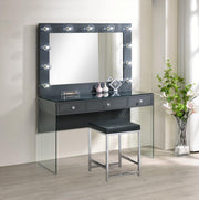 Afshan 3-drawer Vanity Desk with Lighting Mirror Grey High Gloss - Theo's Factory Direct Mattress & Furniture (Columbus, OH)