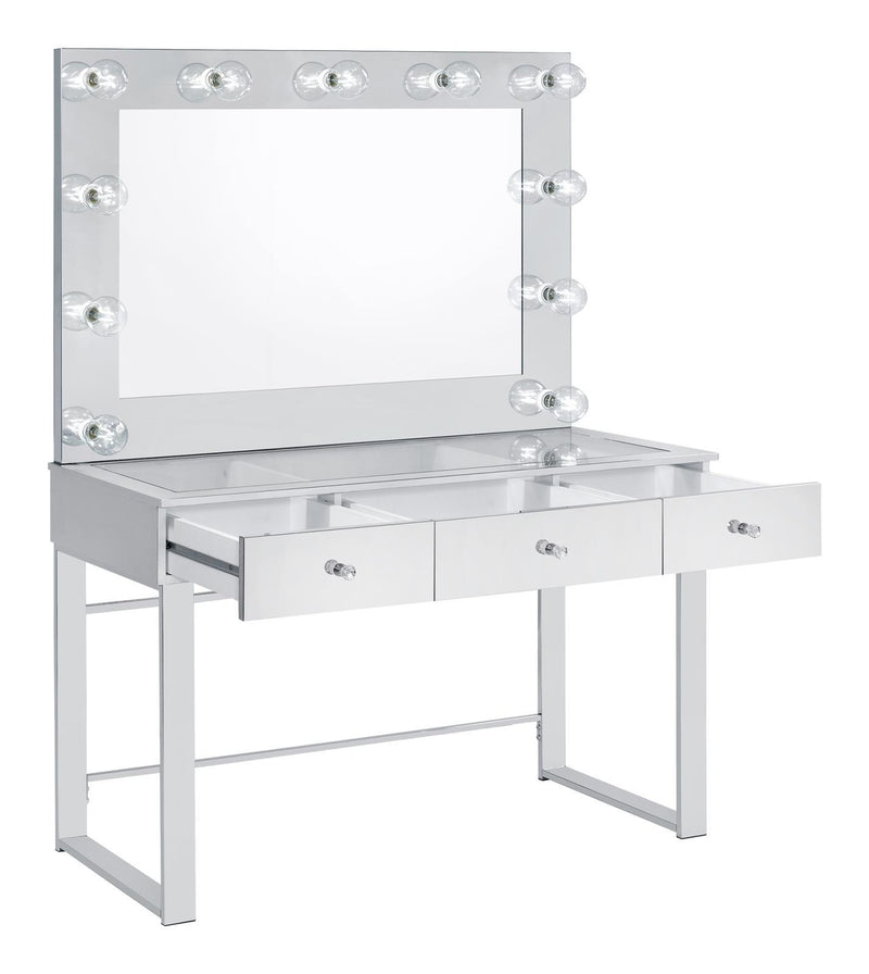 Umbridge 3-drawer Vanity with Lighting Chrome and White - Theo's Factory Direct Mattress & Furniture (Columbus, OH)