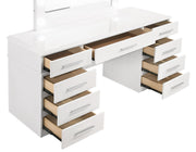Felicity 9-drawer Vanity Desk with Lighted Mirror Glossy White - Theo's Factory Direct Mattress & Furniture (Columbus, OH)