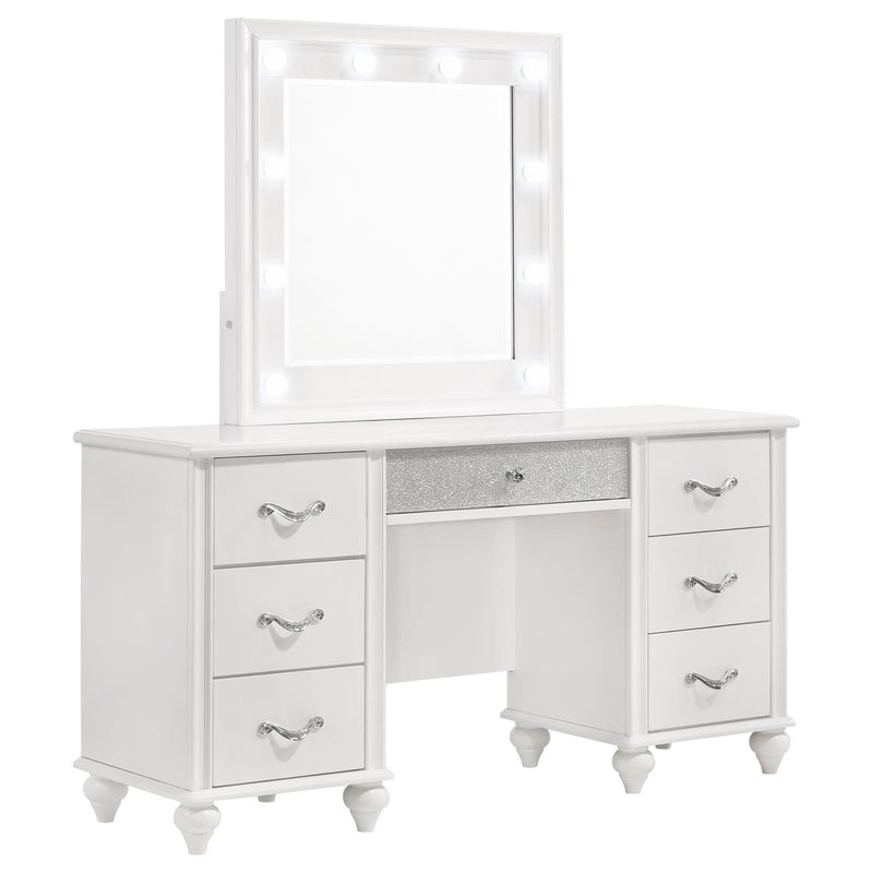Barzini 7-drawer Vanity Desk with Lighted Mirror White - Theo's Factory Direct Mattress & Furniture (Columbus, OH)