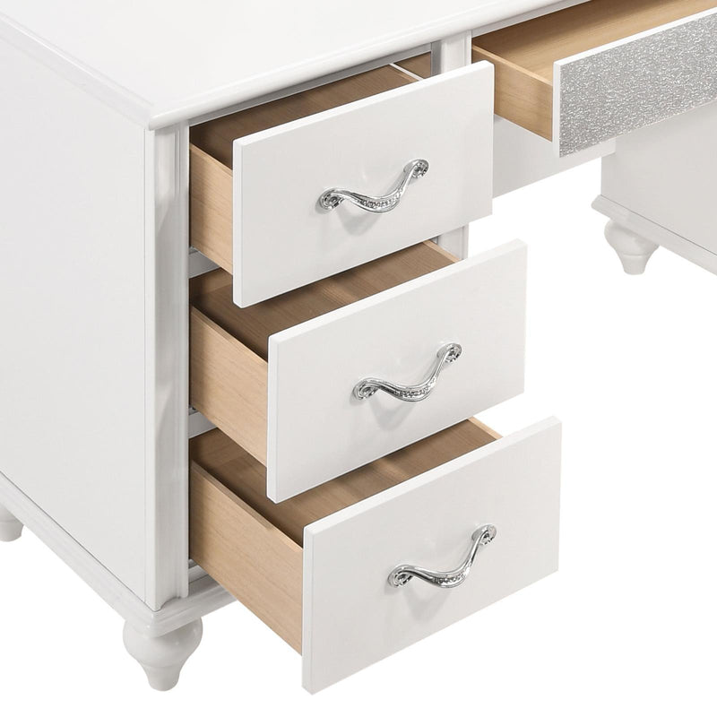 Barzini 7-drawer Vanity Desk with Lighted Mirror White - Theo's Factory Direct Mattress & Furniture (Columbus, OH)