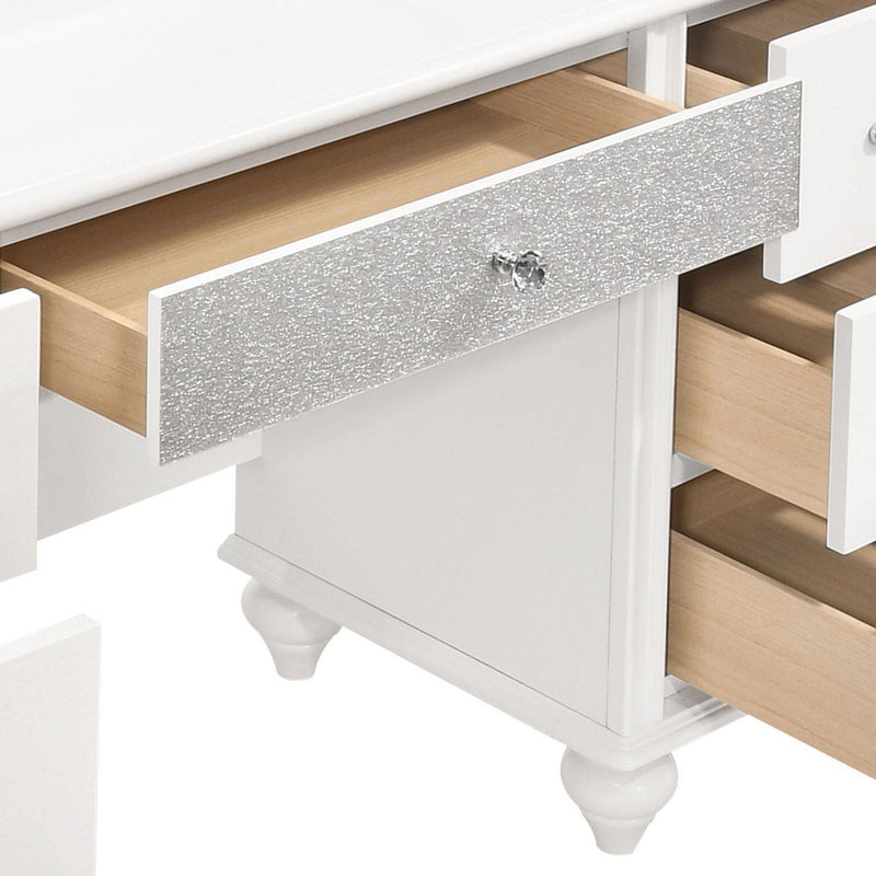 Barzini 7-drawer Vanity Desk with Lighted Mirror White - Theo's Factory Direct Mattress & Furniture (Columbus, OH)