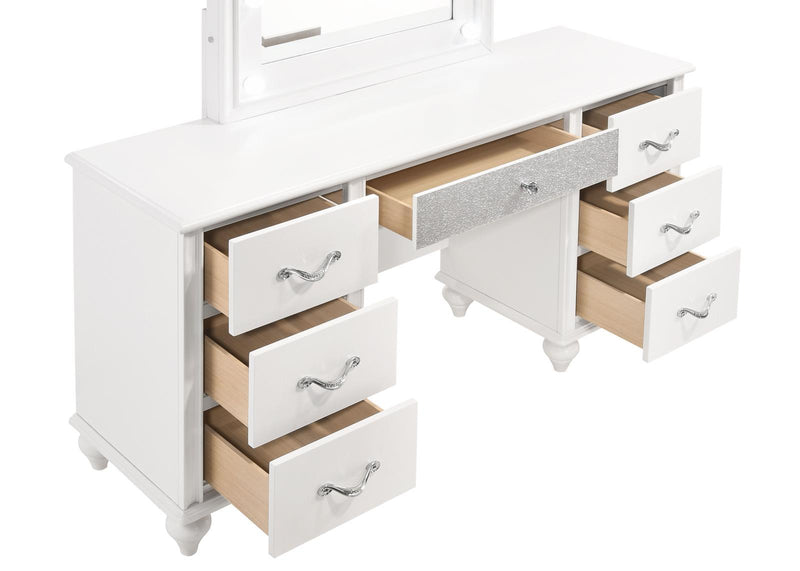 Barzini 7-drawer Vanity Desk with Lighted Mirror White - Theo's Factory Direct Mattress & Furniture (Columbus, OH)